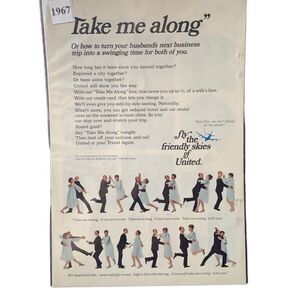 Vintage 1967 United Airlines Take Me Along Ad Advertisement